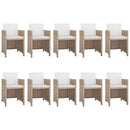 udendørs spisebordssæt 9 dele med hynder polyrattan beige