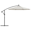 hængeparasol med LED-belysning 300 cm sandfarvet metalstang