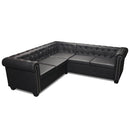 Chesterfield 5-personers hjørnesofa kunstlæder sort