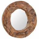 dekorativt spejl i teak 60 cm rundt