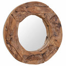 dekorativt spejl i teak 60 cm rundt