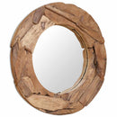 dekorativt spejl i teak 80 cm rundt
