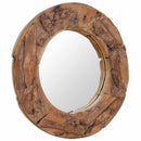 dekorativt spejl i teak 80 cm rundt