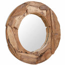 dekorativt spejl i teak 80 cm rundt
