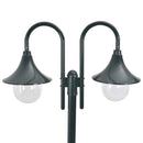 havestolpelampe E27 220 cm aluminium 2 lanterner mørkegrøn