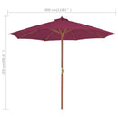 parasol 300 cm træstang bordeauxrød