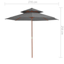 parasol m. træstang 270 cm 2 niveauer antracitgrå