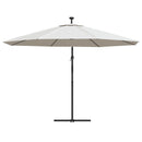 hængeparasol med LED-lys og metalstang 350 cm sandfarvet