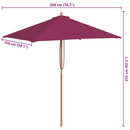 parasol 150x200 cm træstang bordeauxrød