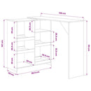 barbord med flytbar hylde 138x39x110 cm hvid