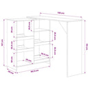 barbord med flytbar hylde 138x39x110 cm hvid