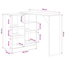 barbord med flytbar hylde 138x39x110 cm hvid