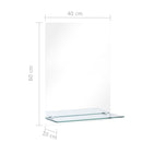vægspejl med hylde 40x60 cm hærdet glas