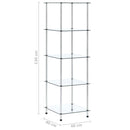 reol 5 hylder 40x40x130 cm hærdet glas transparent