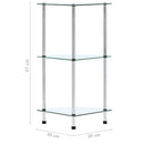 reol 3 hylder 30x30x67 hærdet glas transparent