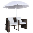 haveseng med parasol polyrattan brun