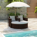haveseng med parasol polyrattan brun