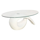 sofabord med oval bordplade i glas højglans hvid