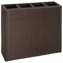 plantekasse med 4 krukker polyrattan brun