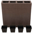 plantekasse med 4 krukker polyrattan brun
