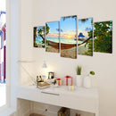 Lærredsbillede 200x100 cm sandstrand med hængekøje