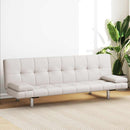 sovesofa med to puder justérbar kunstlæder cremefarvet