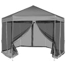 pop up-pavillon 6 sidevægge sekskantet 3,6x3,1 m grå