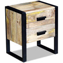 sidebord med 2 skuffer massivt mangotræ 43x33x51 cm