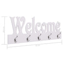 vægophængt knagerække WELCOME 74 x 29,5 cm hvid