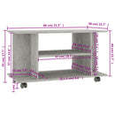 tv-skab med hjul 80x40x45 cm konstrueret træ betongrå