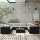 haveloungesæt 9 dele med hynder polyrattan sort