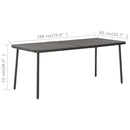 havebord 180 x 83 x 72 cm stål mørkegrå