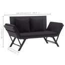 havebænk med hynder 176 cm polyrattan sort