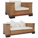 sofasæt 2 dele med hynder naturlig rattan brun
