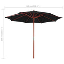 parasol 300x258 cm træstang sort