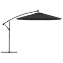 hængeparasol m. LED-lys og stålstang 300 cm sort