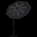 hængeparasol m. LED-lys og stålstang 300 cm sort