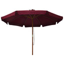 udendørs parasol med træstang 330 cm bordeauxfarvet