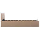 hydraulisk opbevaringsseng 120 x 200 cm kunstlæder cappuccino