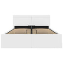 hydraulisk opbevaringsseng med LED 120x200 cm kunstlæder hvid