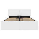 hydraulisk opbevaringsseng med LED 120x200 cm kunstlæder hvid
