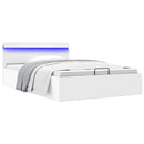 hydraulisk opbevaringsseng med LED 120x200 cm kunstlæder hvid