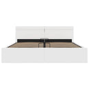 hydraulisk opbevaringsseng med LED 160x200 cm kunstlæder hvid