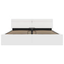 hydraulisk opbevaringsseng med LED 180x200 cm kunstlæder hvid