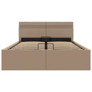 hydraulisk opbevaringsseng LED 140x200 cm kunstlæder cappuccino