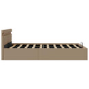 hydraulisk opbevaringsseng LED 140x200 cm kunstlæder cappuccino