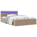 hydraulisk opbevaringsseng LED 140x200 cm kunstlæder cappuccino