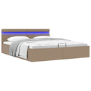 hydraulisk opbevaringsseng LED 160x200 cm kunstlæder cappuccino
