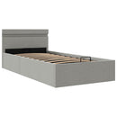 hydraulisk opbevaringsseng med LED 90x200 cm stof lysegrå