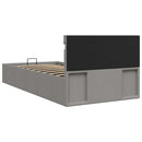 hydraulisk opbevaringsseng med LED 90x200 cm stof lysegrå